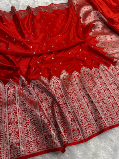 Chilli red premium Banarasi Mashru katan silk saree MK189