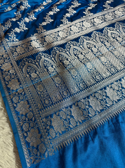 Sky blue premium Banarasi Mashru katan silk saree MK204