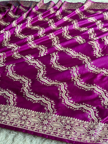 Majanta colour premium Banarasi Mashru katan silk saree MK350