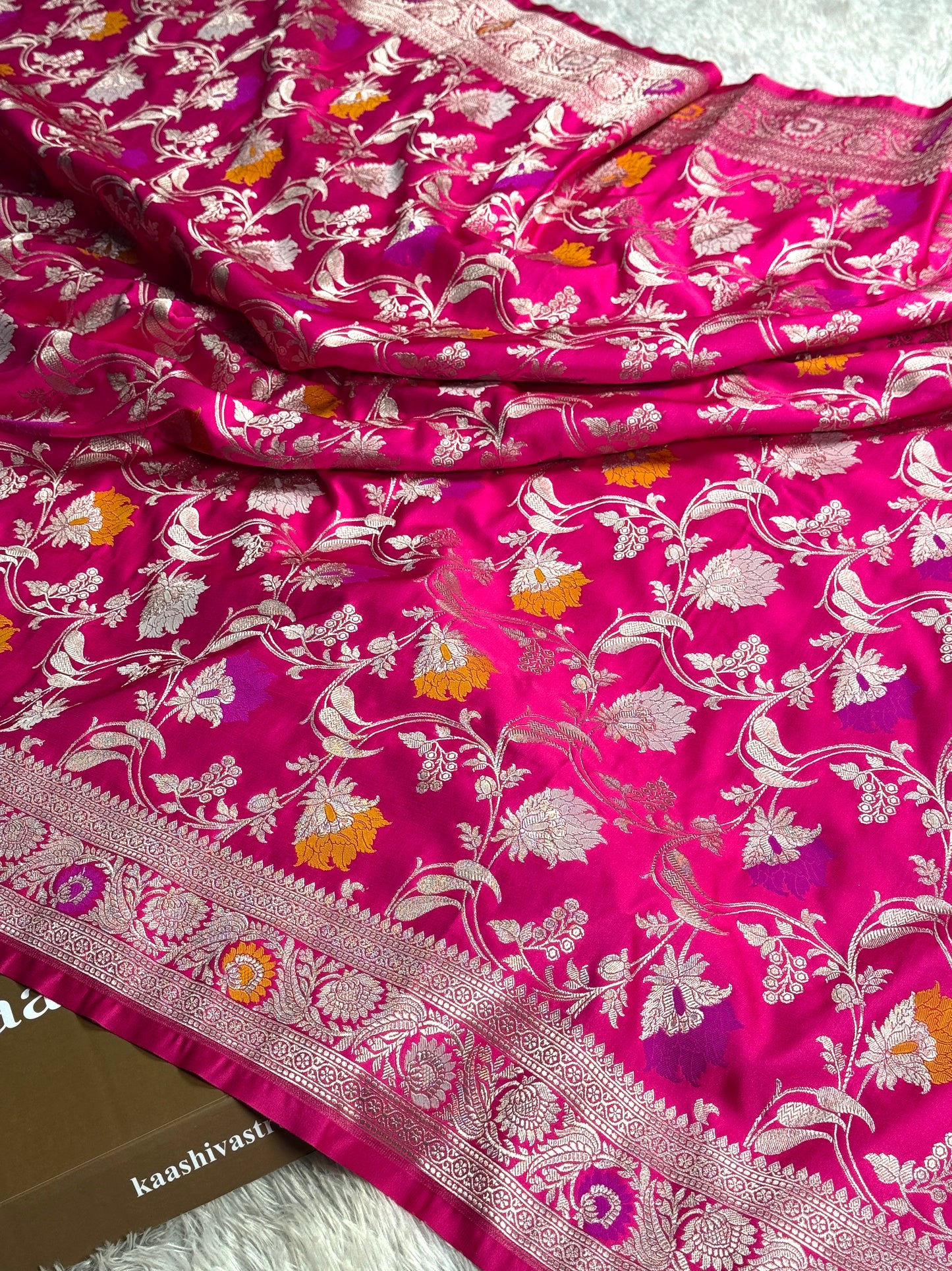 Hot pink premium Banarasi tilfi Mashru katan silk saree MK246
