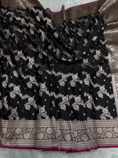 Black premium Banarasi Mashru katan silk saree MK191