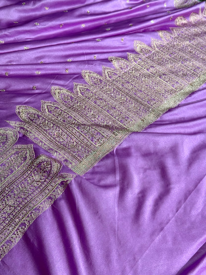 Bridal Lavender colour premium Banarasi Mashru katan silk saree MK268