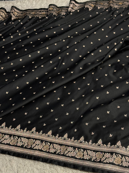 Black colour premium Banarasi Mashru katan silk saree MK226