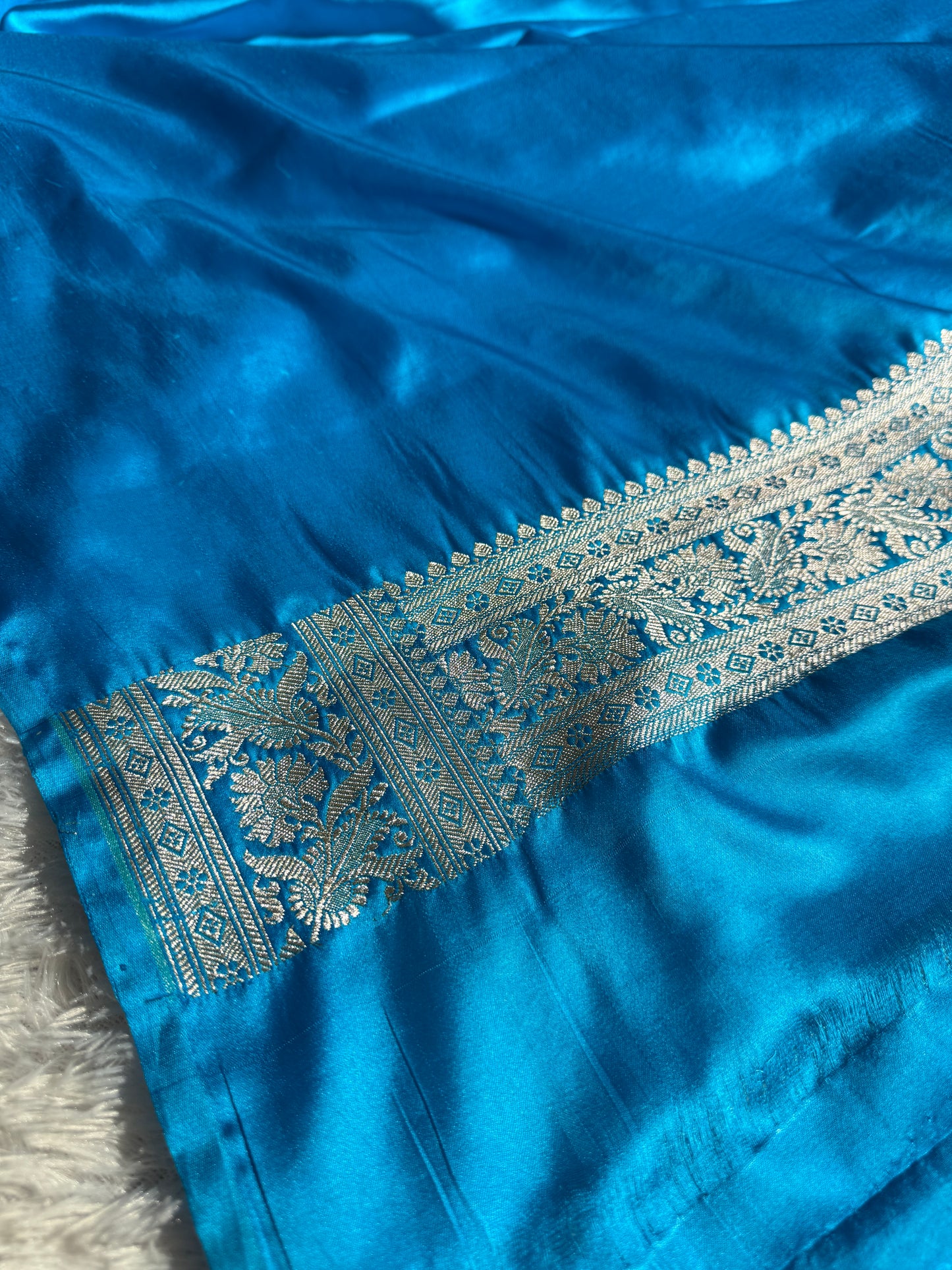 Black and sky blue contrast Banarasi Mashru katan silk saree MK182