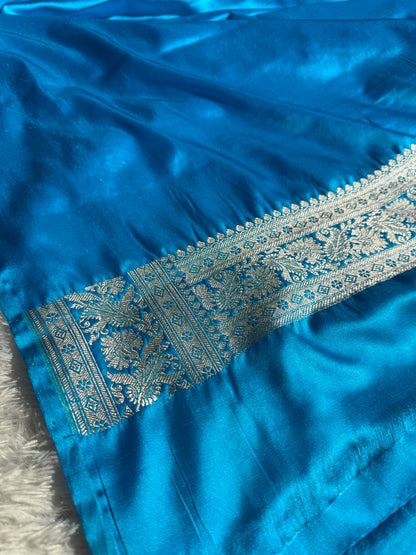 Black and sky blue contrast Banarasi Mashru katan silk saree MK182