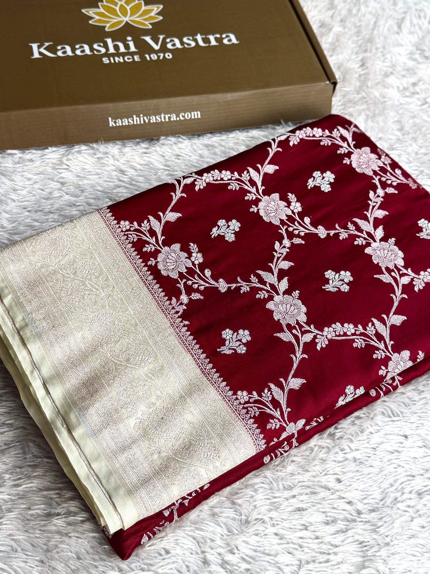 Maroon with off white colour premium Banarasi Mashru katan silk saree MK339