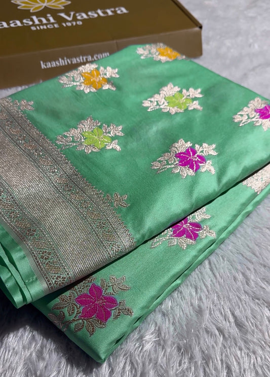 Sea green Banarasi tilfi Mashru katan silk saree MK212