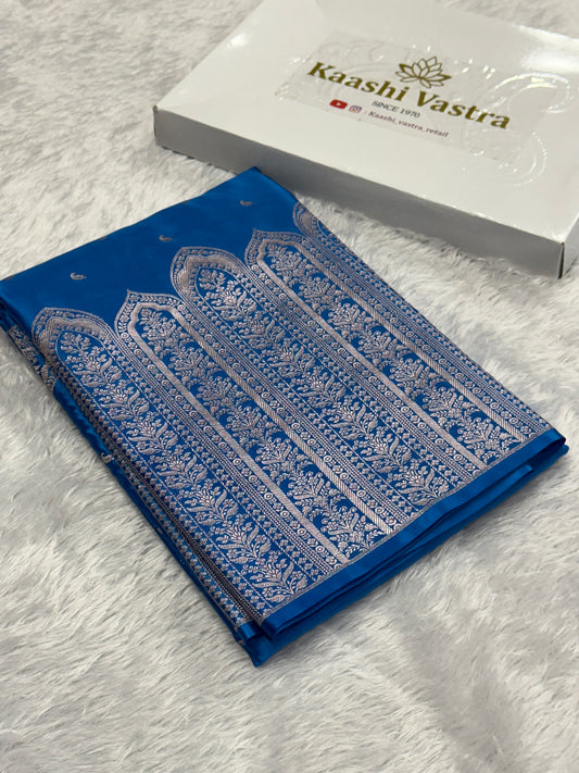 Peacock blue premium Banarasi Mashru katan silk saree MK189