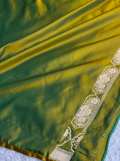Dual shade green colour premium Banarasi Mashru katan silk saree MK333