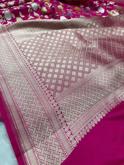 Rani pink premium Banarasi Mashru katan silk saree MK194