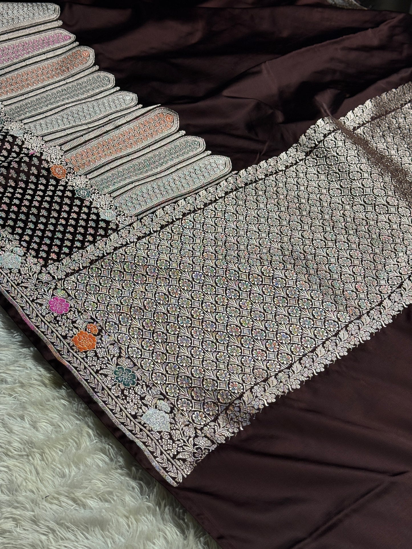 Coffee brown premium tilfi Mashru katan silk saree MK247