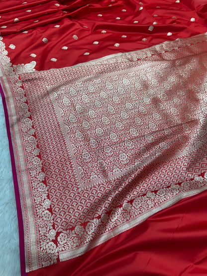 Red premium Banarasi Mashru katan silk saree MK192