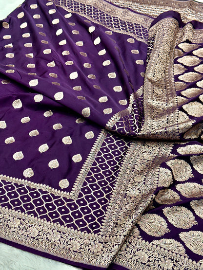 Purple Banarasi Mashru katan silk saree MK157