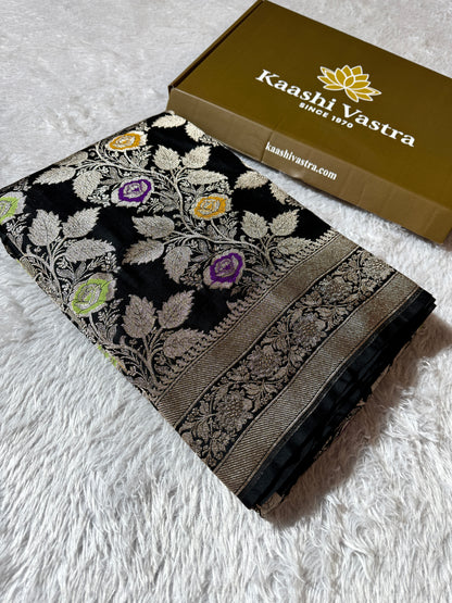 Black premium Banarasi tilfi Mashru katan silk saree MK216