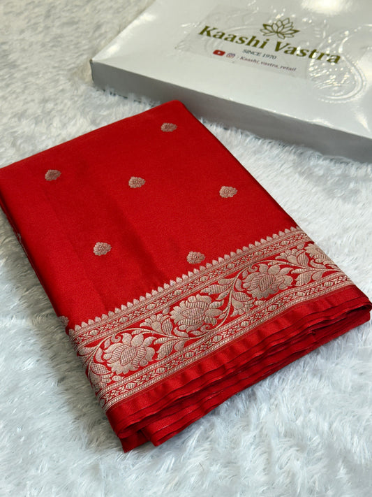 Chill red premium Banarasi Mashru katan silk saree MK186