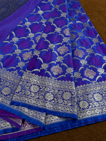 Blue Banarasi Mashru katan silk saree MK166