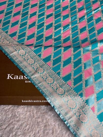 Sky blue colour premium Banarasi rangkat Mashru katan silk saree MK347