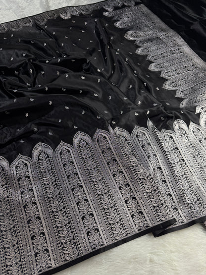 Black premium Banarasi Mashru katan silk saree MK189