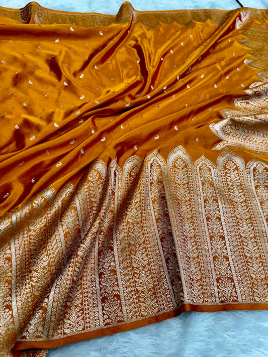 Mustard Banarasi Mashru katan silk saree MK189