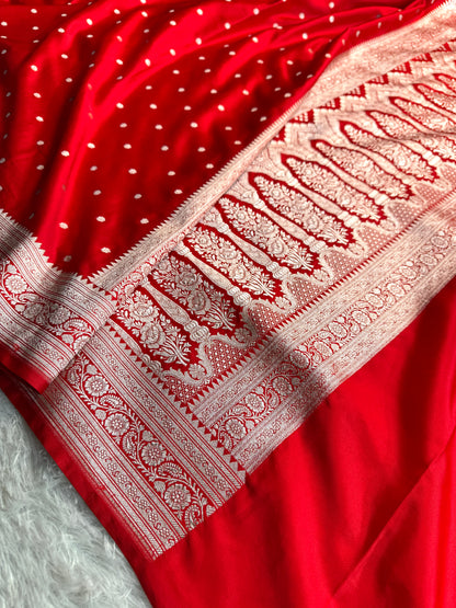 Blood red premium Banarasi Mashru katan silk saree MK225