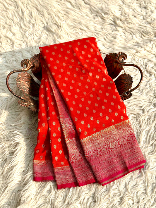 Banarasi raspberry georgette silk saree. RB104