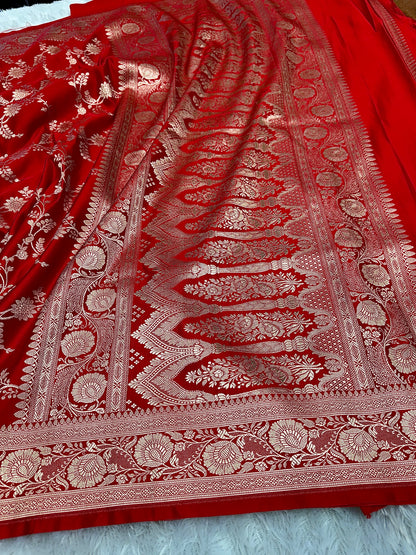 Red premium Banarasi Mashru katan silk saree MK170