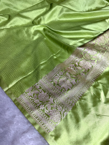 Pista color premium Banarasi Mashru katan silk saree MK224