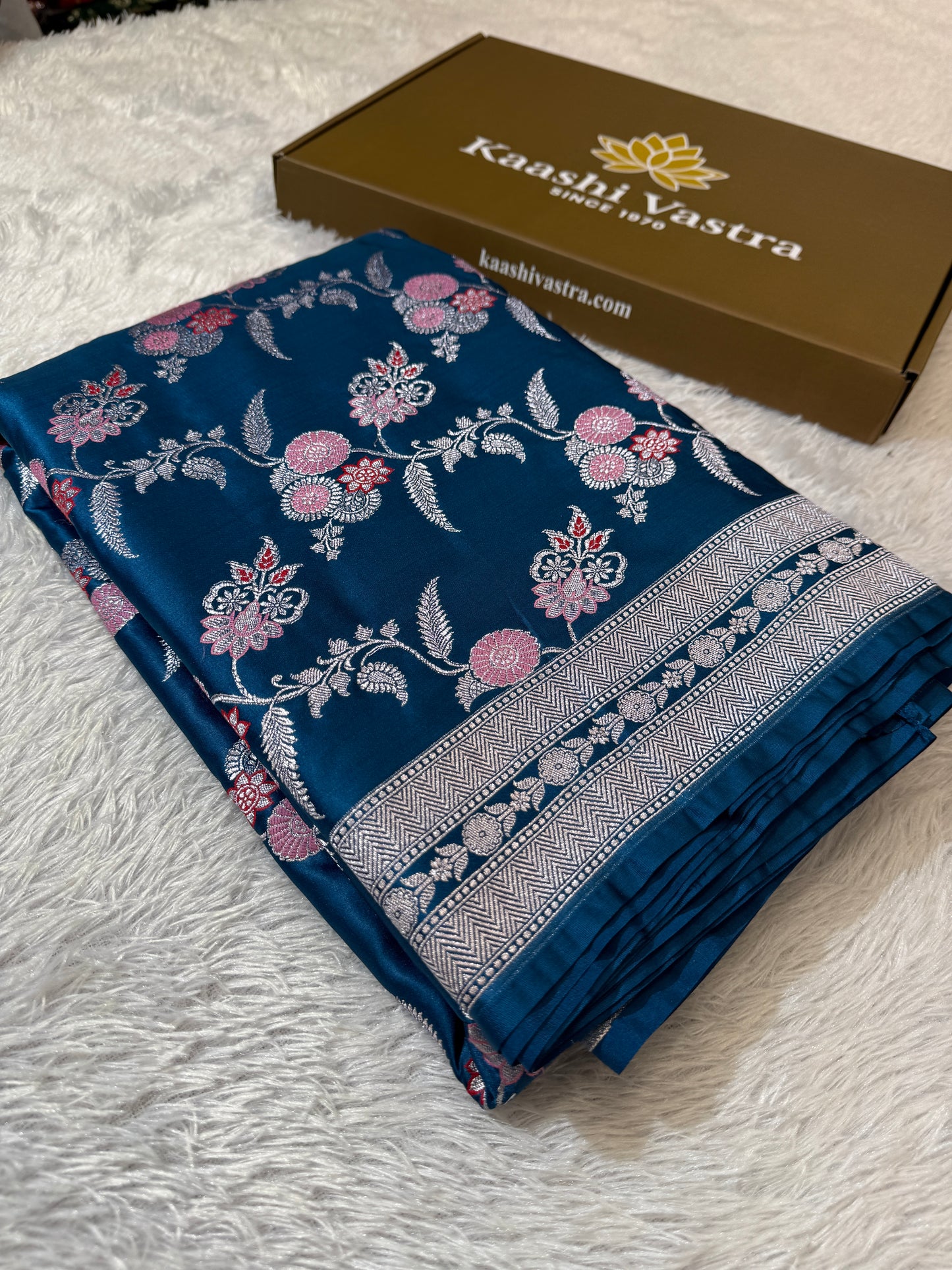 Peacock blue premium tilfi Banarasi Mashru katan silk saree MK188