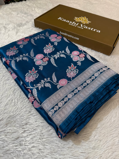 Peacock blue premium tilfi Banarasi Mashru katan silk saree MK188
