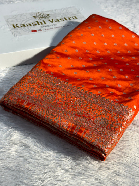 Orange Banarasi Mashru katan silk saree MK159