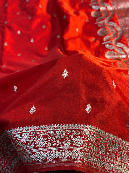 Red Banarasi Mashru katan silk saree MK164