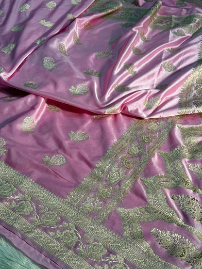 Pink color Banarasi Mashru katan silk saree MK156