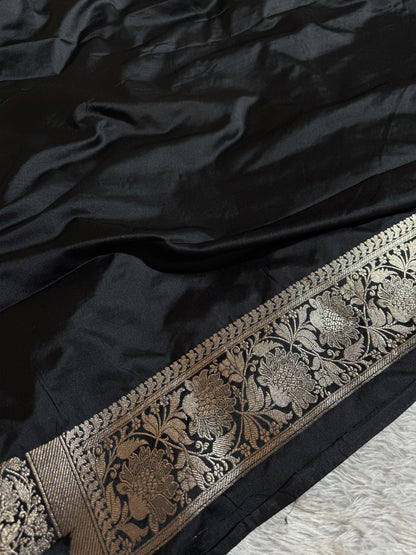 Black premium Banarasi tilfi Mashru katan silk saree MK216