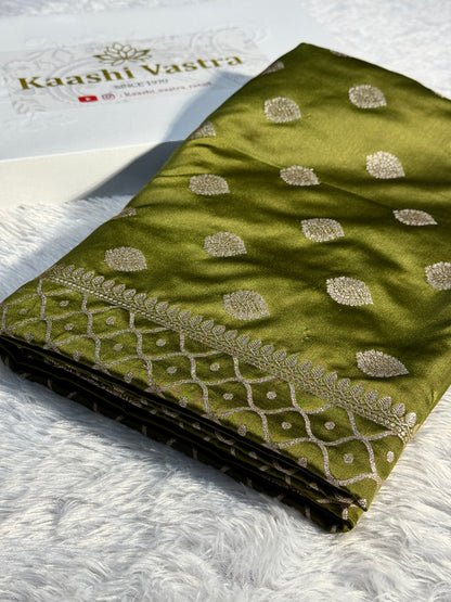 Mehandi green Banarasi Mashru katan silk saree MK157