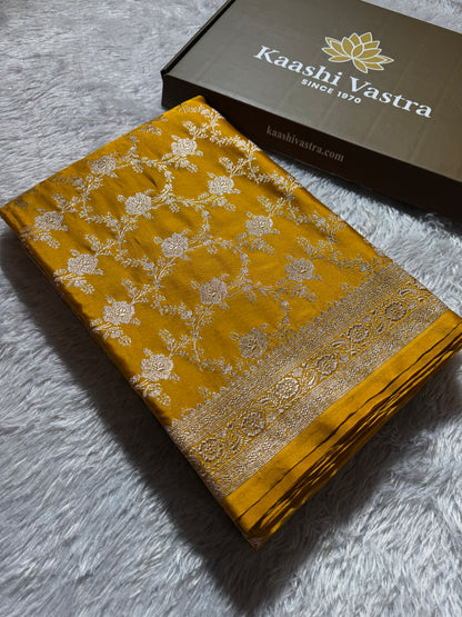Dusty mustard premium Banarasi Mashru katan silk saree MK214