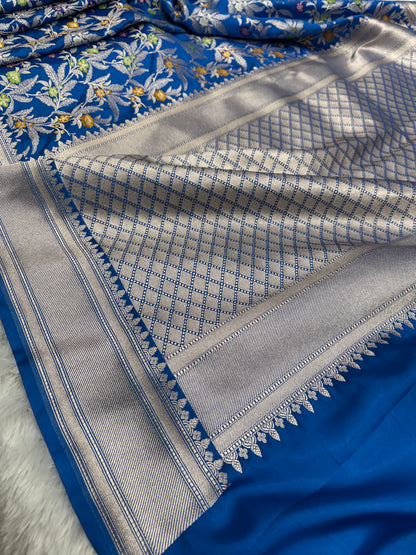 Peacock blue Premium tilfi Banarasi Mashru katan silk saree MK184