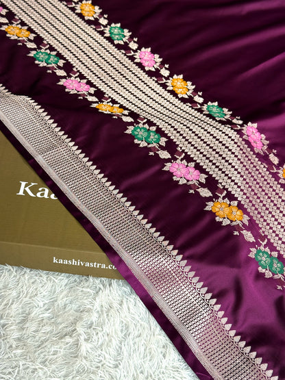 Wine colour premium Banarasi tilfi Mashru katan silk saree MK332