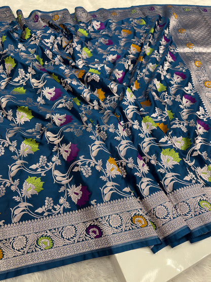 Peacock blue tilfi Banarasi Mashru katan silk saree MK199