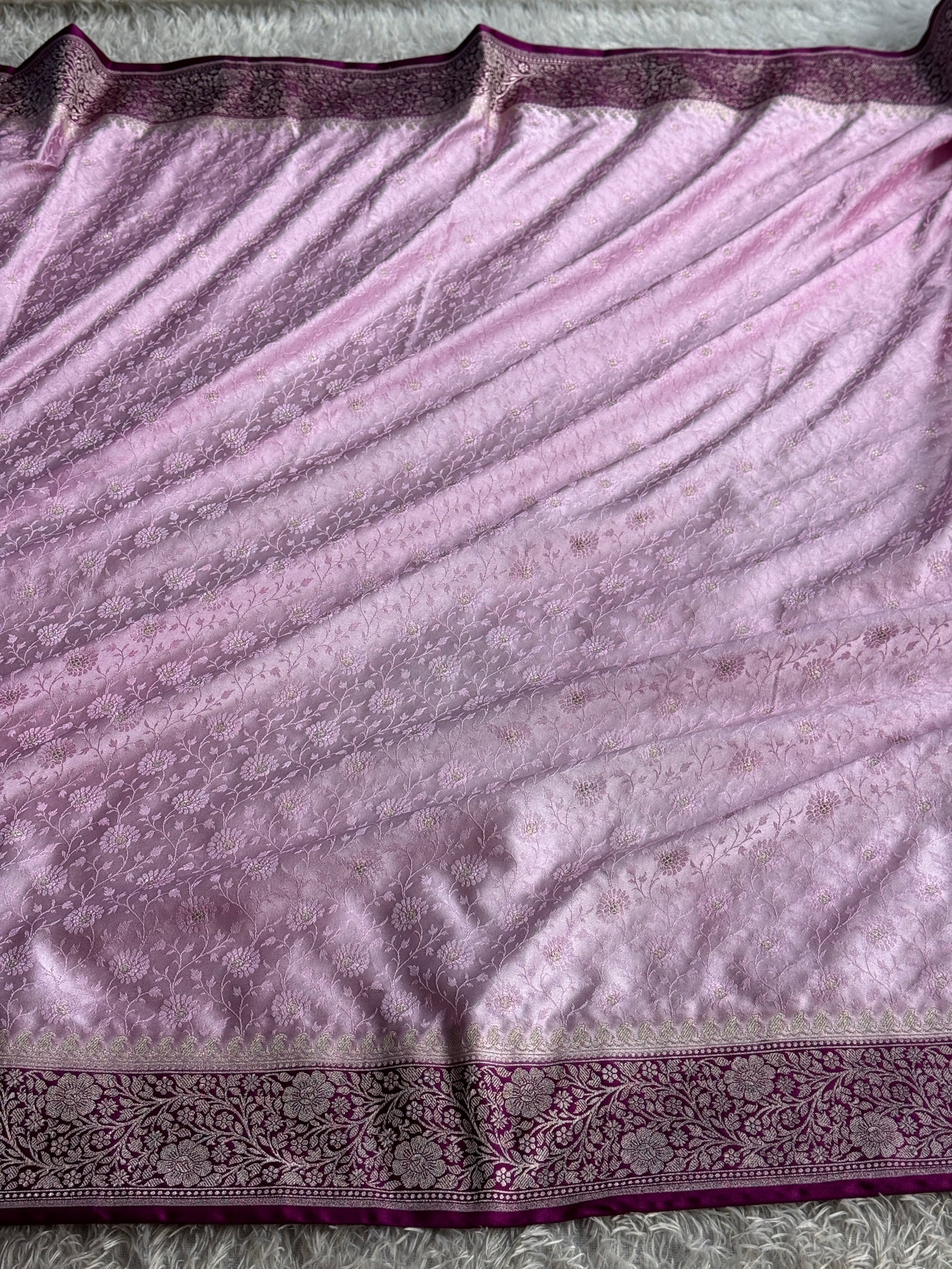 Light carrot and majanta colour premium Banarasi Mashru katan silk saree MK248