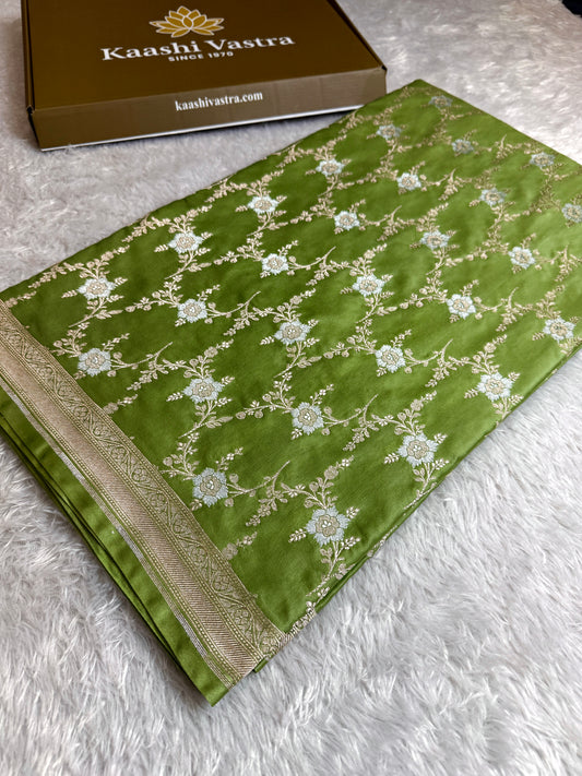 Pista green premium Banarasi Mashru katan silk saree MK219