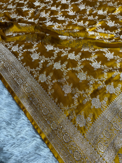 Dusty mustard premium Banarasi Mashru katan silk saree MK214