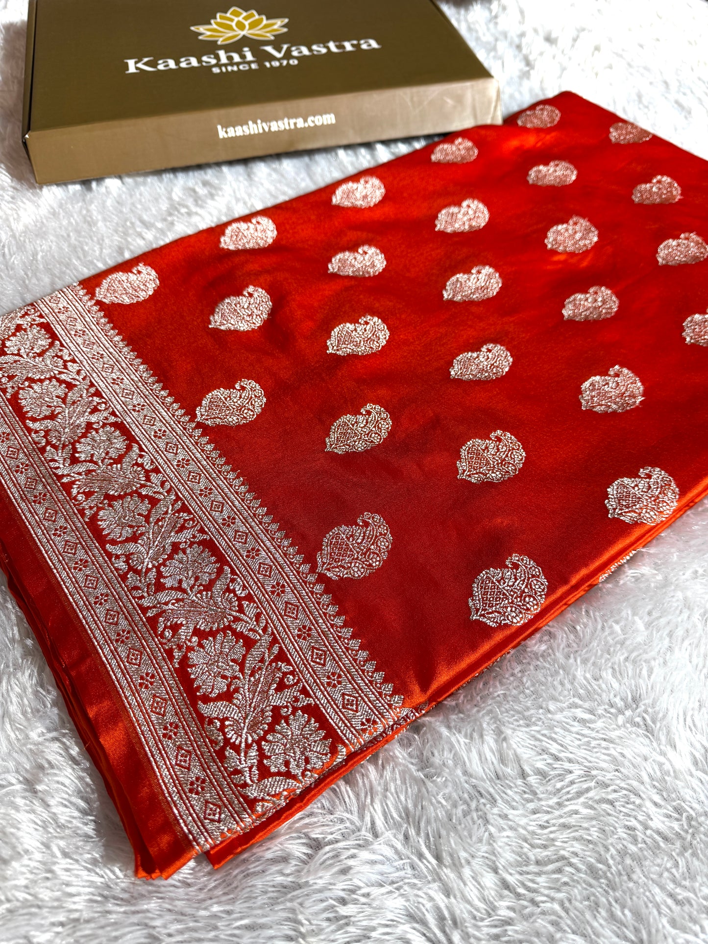 Orange color premium Banarasi Mashru katan silk saree MK220