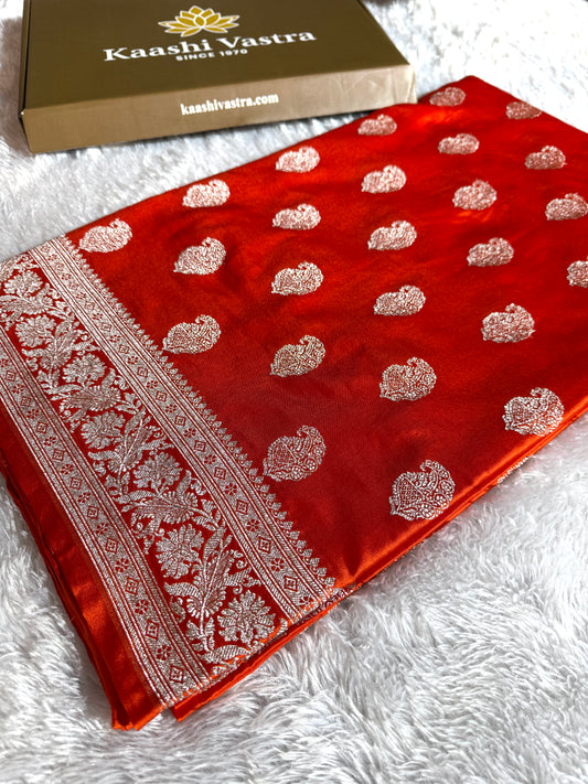 Orange color premium Banarasi Mashru katan silk saree MK220