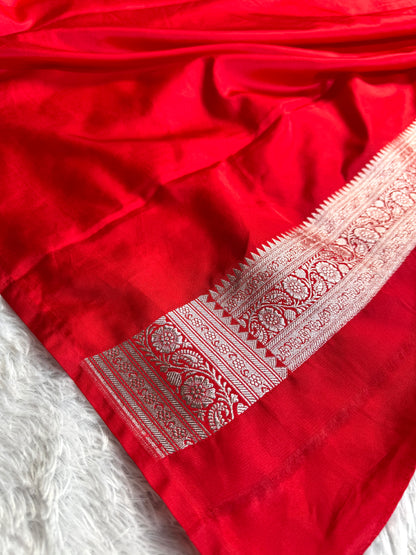 Blood red premium Banarasi Mashru katan silk saree MK225