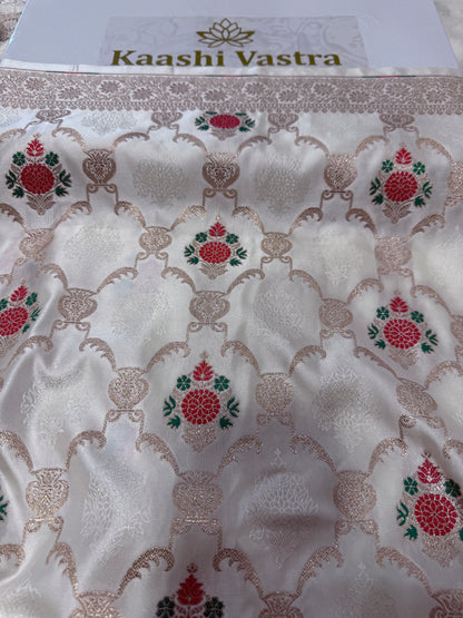 Cream Banarasi Mashru katan silk saree MK160