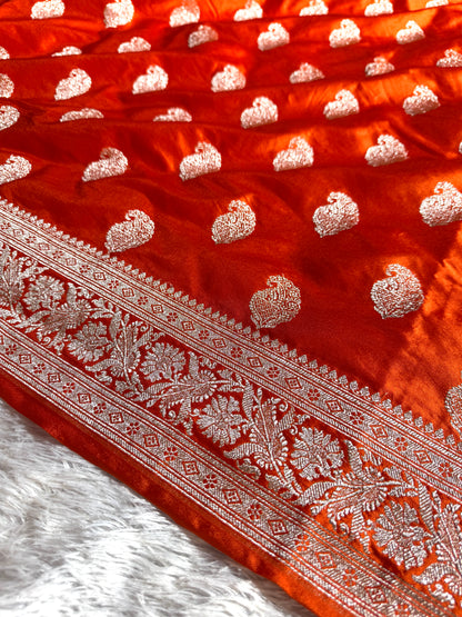 Orange color premium Banarasi Mashru katan silk saree MK220