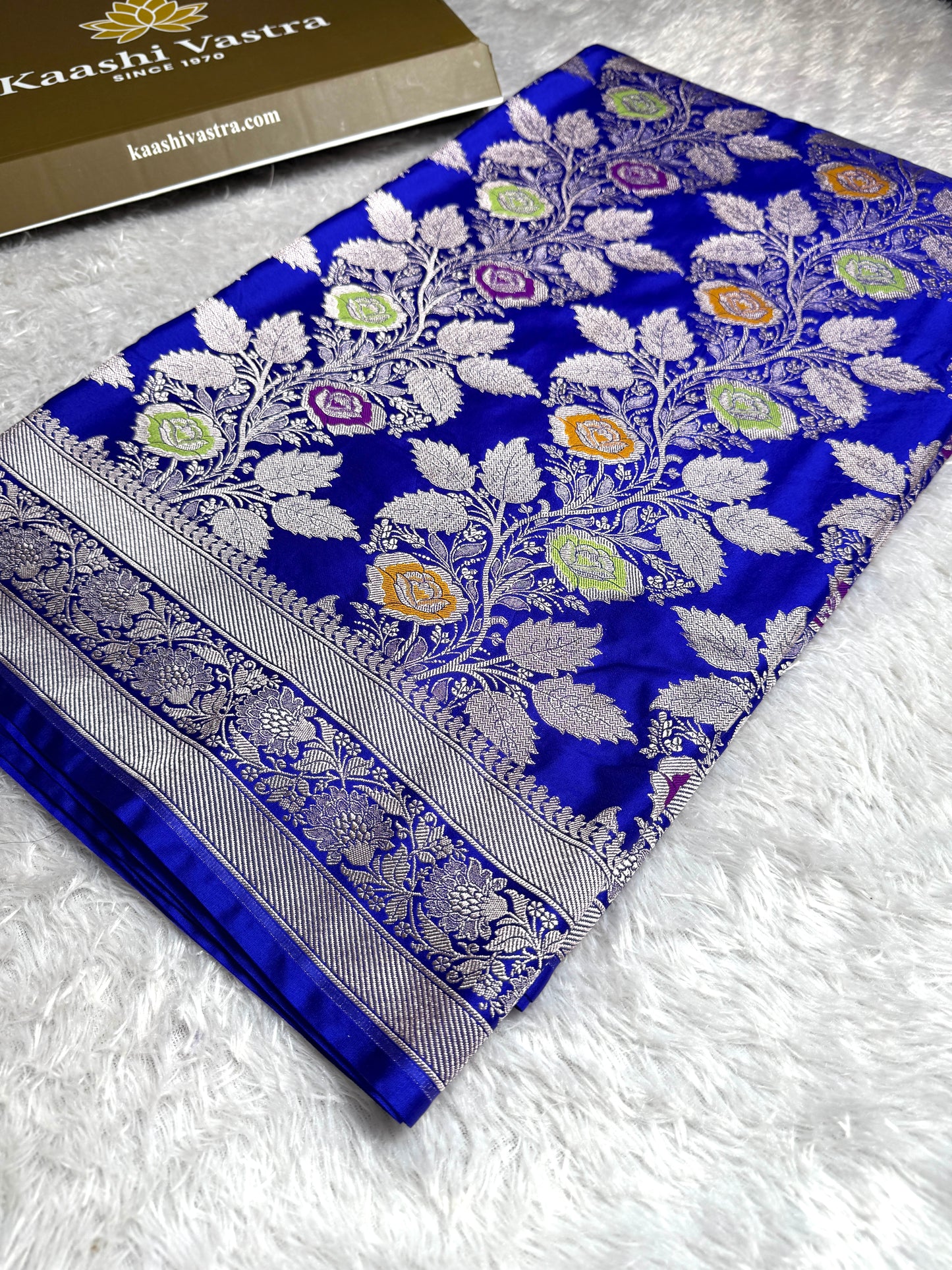 Royal blue premium tilfi Banarasi Mashru katan silk saree MK216