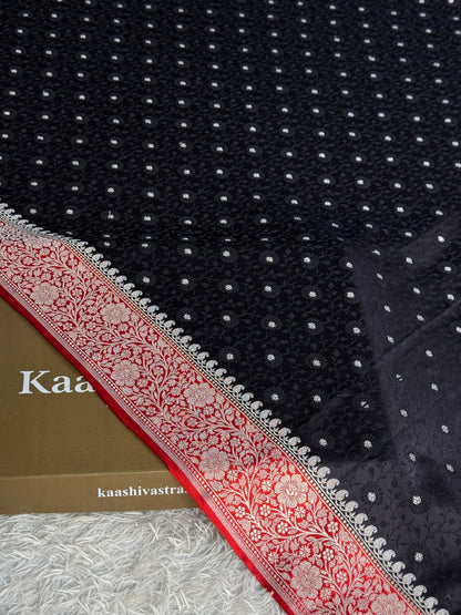 Black and red colour premium Banarasi tanchui Mashru katan silk saree MK248