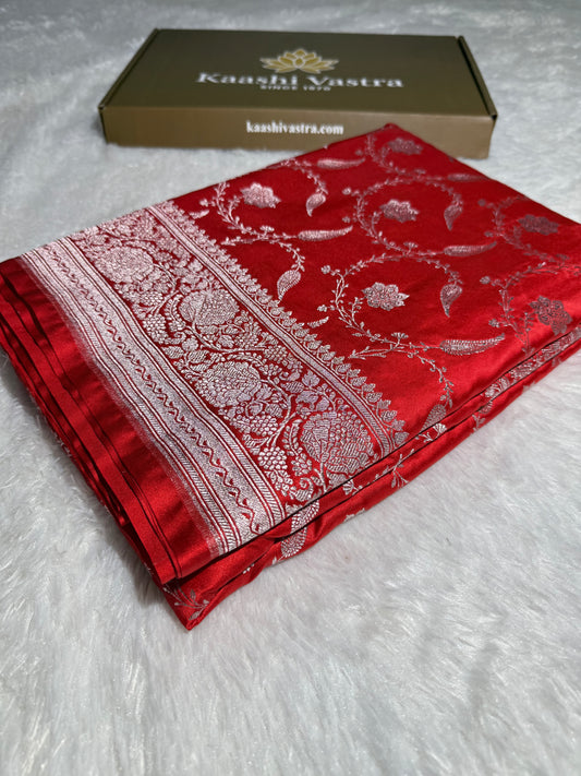 Chilli red premium Banarasi Mashru katan silk saree MK205
