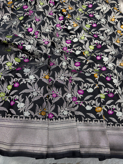Black premium Banarasi Mashru katan silk saree MK184